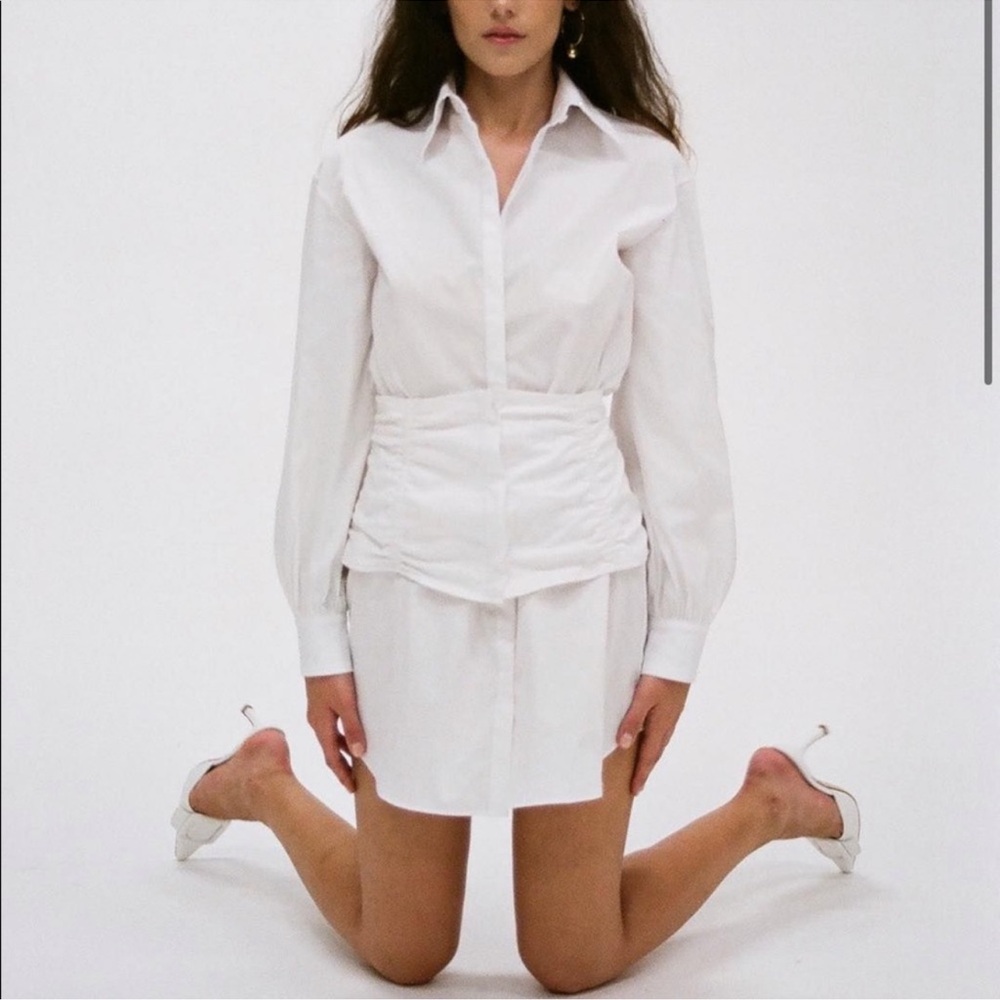 Guizio White Corset Shirt Dress